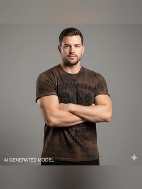 Rare AFFLICTION Men's 2XL Velvet Textured Brown Shirt Y2K Grunge Goth Wing #620